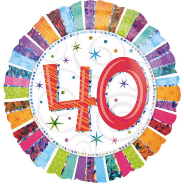 Folienballon - Bunter Rand, Zahl 40 - ø 43cm